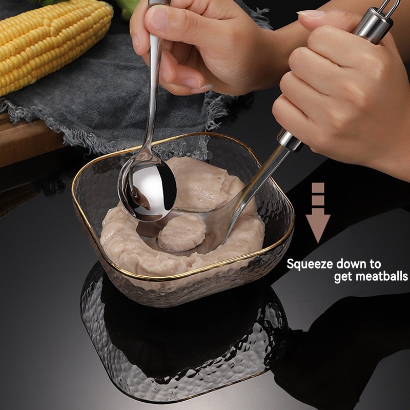 Muỗng múc thịt viên bằng thép không gỉ tay cầm dài chống dính có lỗ oval