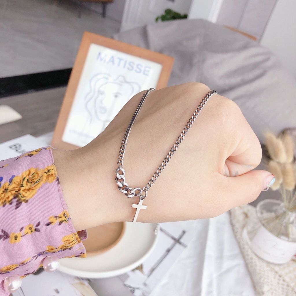 Vòng Cổ Nữ Choker Cá Tính Bằng Thép Titan Không Gỉ Phối Thánh Giá