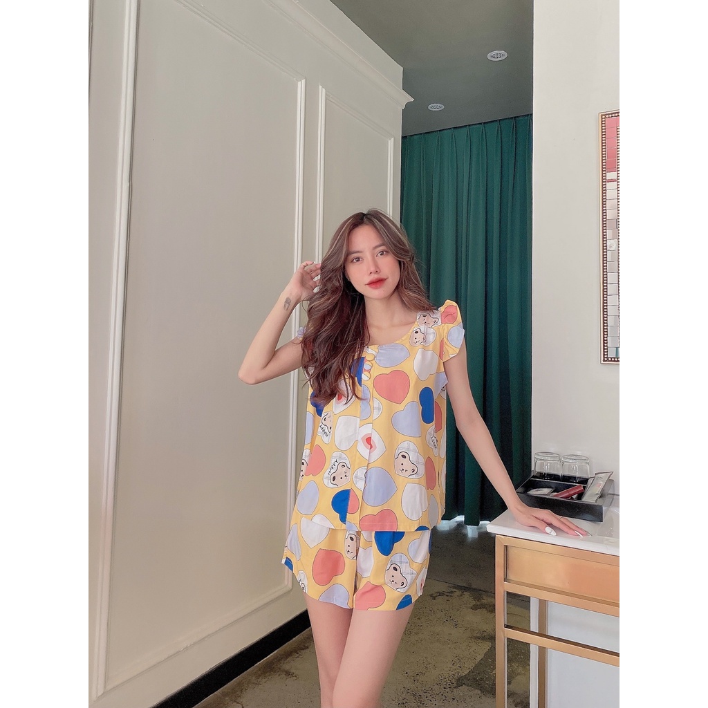 Đồ bộ đùi tole F21 cổ tim 3 nút