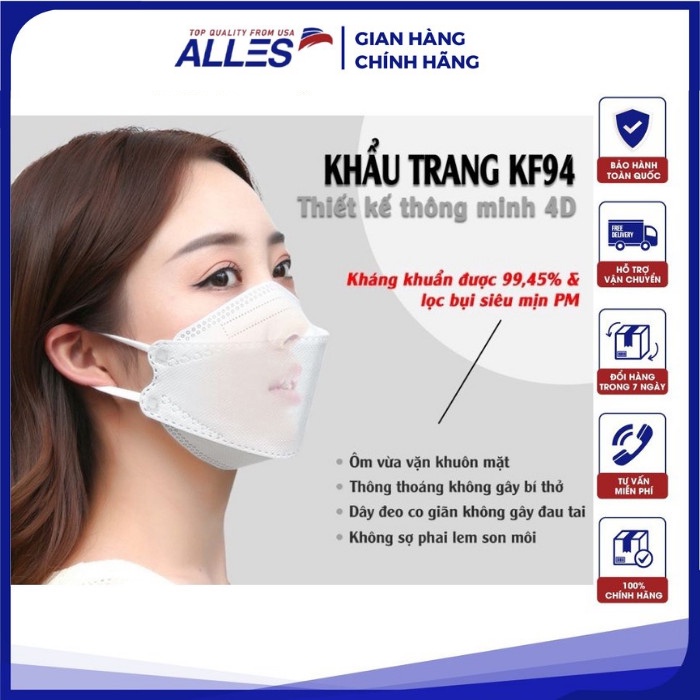 Khẩu trang KF94 1 thùng 300 cái y tế 3D kháng khuẩn chống bụi mịn