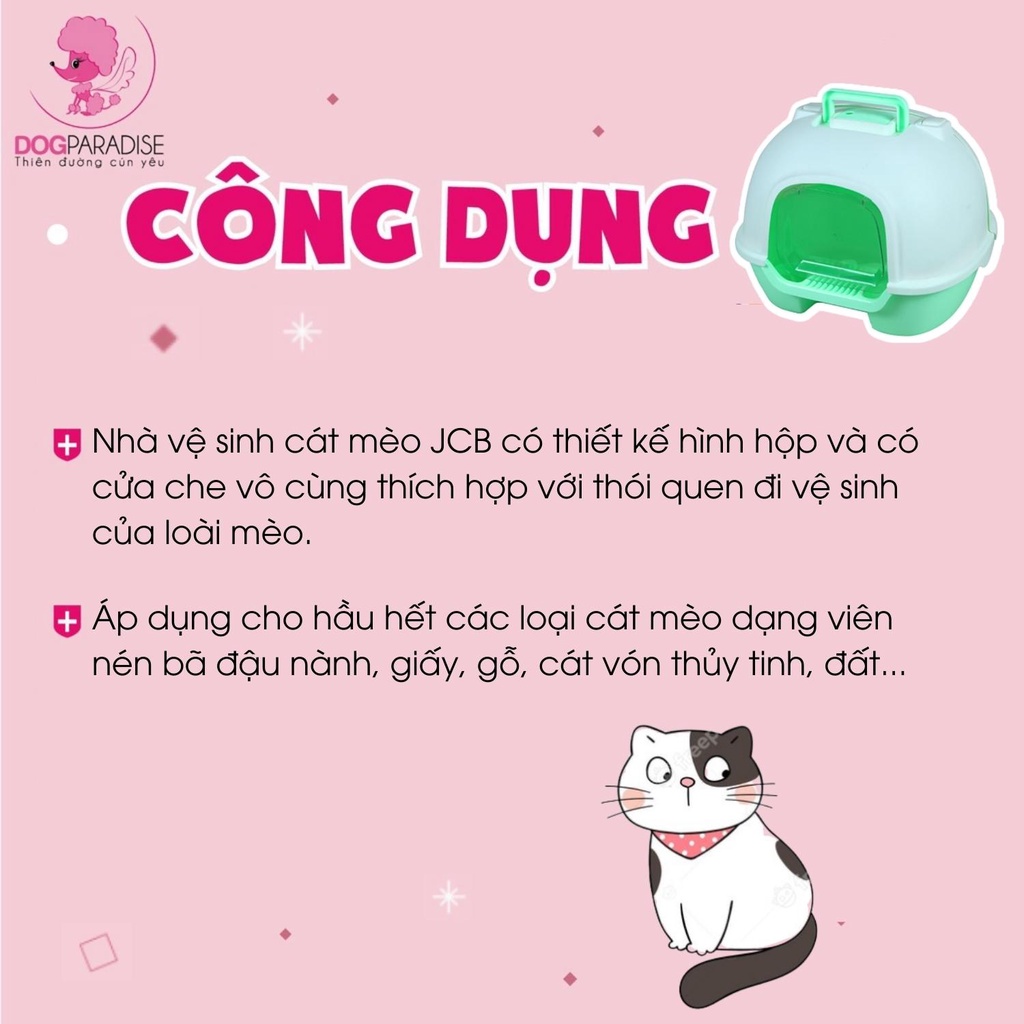 Nhà vệ sinh cát mèo JCB màu xanh lá cửa mở 2 chiều chống văng cát thông minh tặng kèm xẻng - Dog Paradise