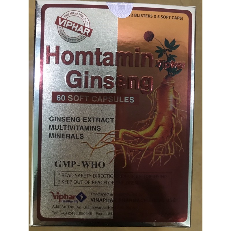 HOMTAMIN GINSENG Vinaphar -Hộp 60 Viên - Bồi Bổ Sức Khỏe Với Vitamin Và Khoáng Chất Từ Nhân Sâm