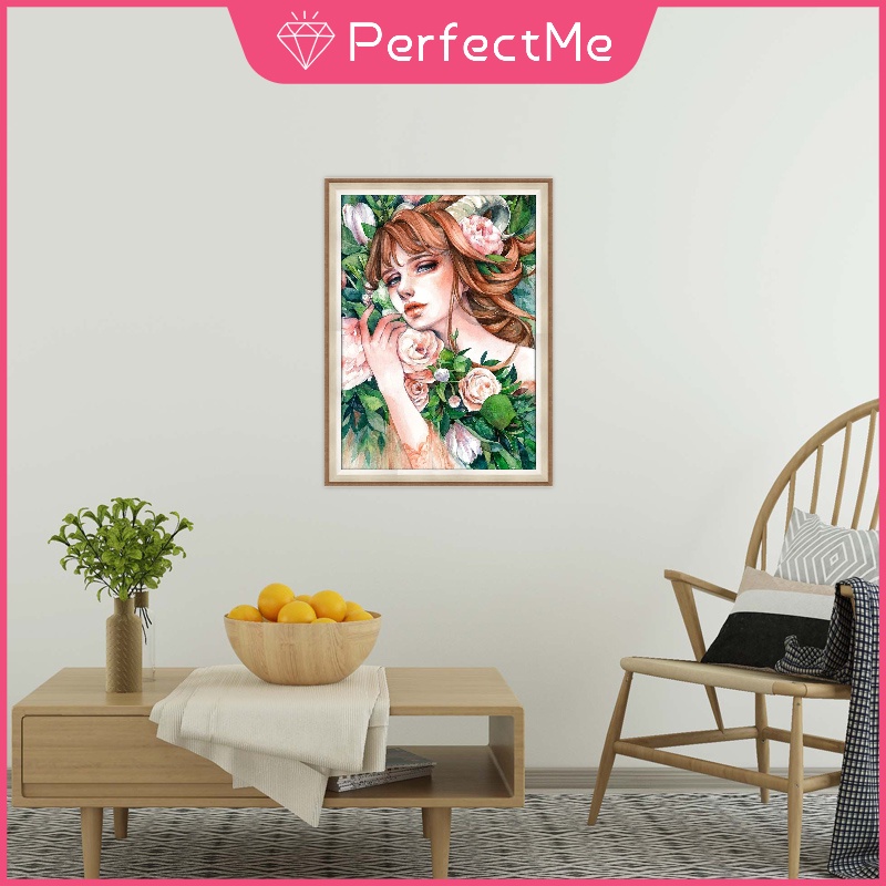 Tranh Đính Đá 5D Tự Làm Hình Cô Gái Và Hoa 30x40cm Trang Trí Tường Nhà