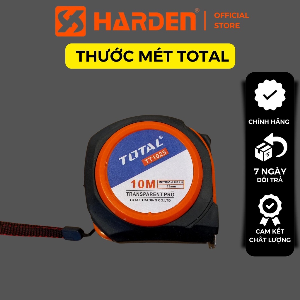 Thước cuộn thép TOTAL , thước mét cuộn tự động chất liệu ABS cứng bọc cao su chống va đập