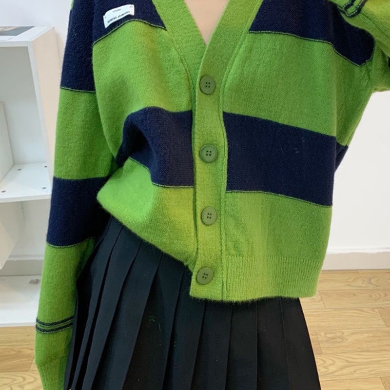 Áo khoác cardigan dệt kim phong cách thu đông hàn quốc màu xanh bơ