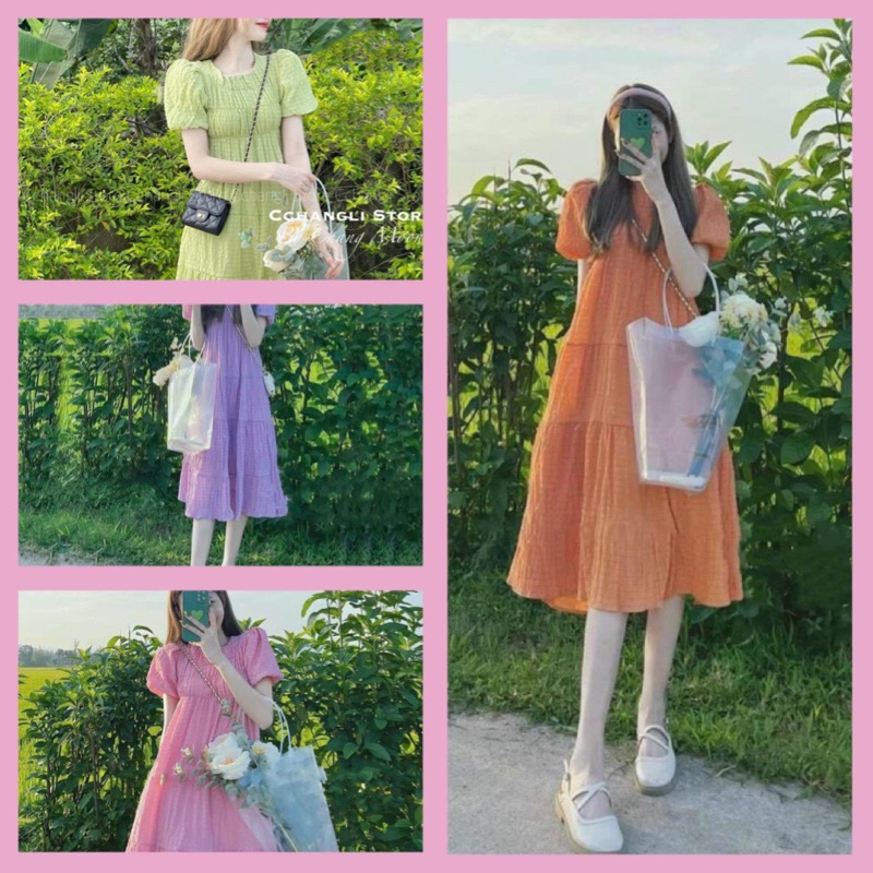 Váy Babydoll Chất Đũi Hàn Form Rộng Siêu Xinh Che Khuyết Điểm
