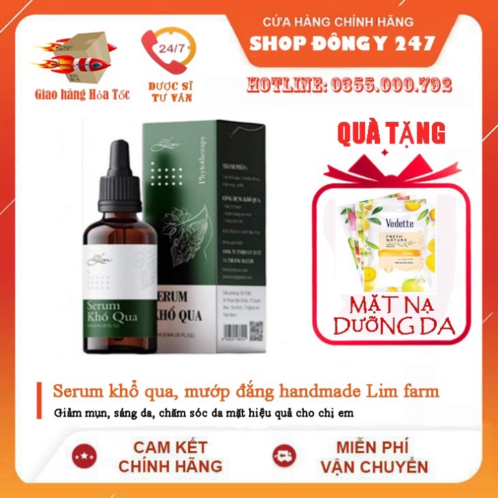 serum khổ qua, bột khổ qua mướp đắng Lim giảm mụn mờ thâm nám hiệu quả