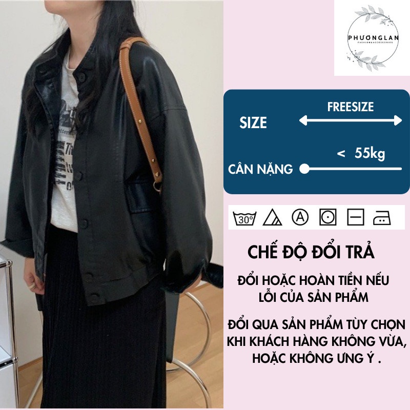 Áo da khoác ngoài cá tính năng động mềm mịn oversize dành cho nữ PHULA