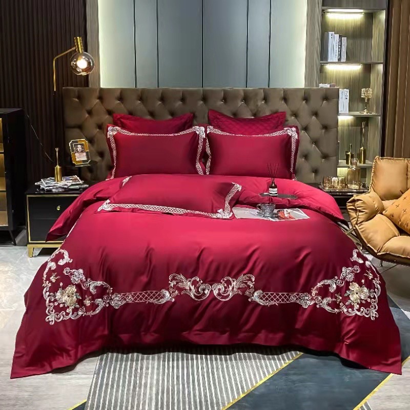 Bộ chăn ga gối lụa cưới đỏ trần bông