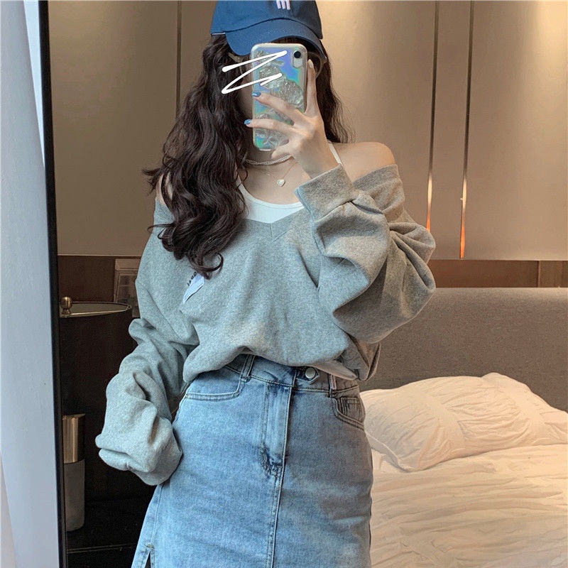 Áo Nỉ Tay Dài Giả Hai Lớp Plus Size Phong Cách Hàn Quốc Cho Nữ