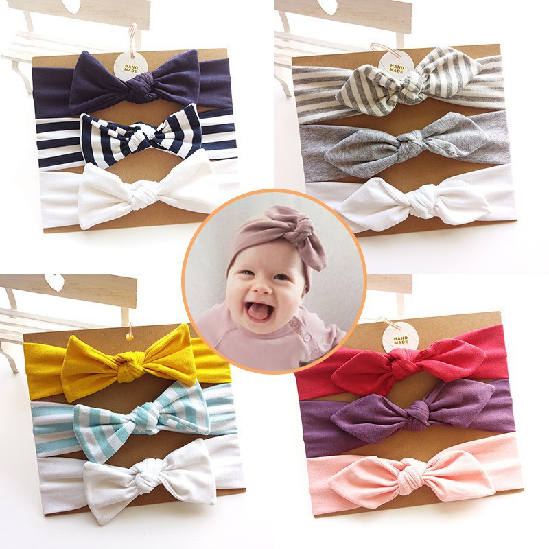 Set 3 băng đô quấn đầu cột nơ bé gái