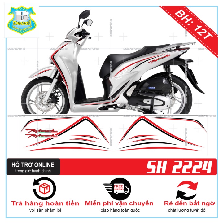 ( Quí khách vui lòng mang ra tiệm cho thợ dán ) Tem SH 2020 CHỈ ĐỎ ĐEN [Bi Decal]