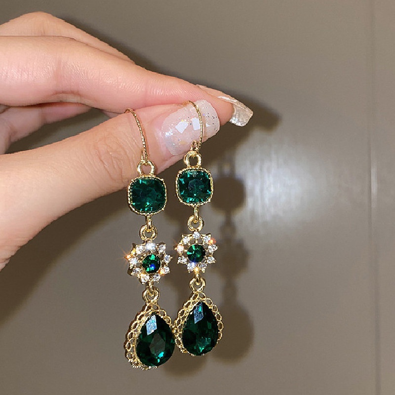 Khuyên Tai Dáng Dài Đính Đá Zircon Hình Giọt Nước Sang Trọng Cổ Điển Cho Nữ