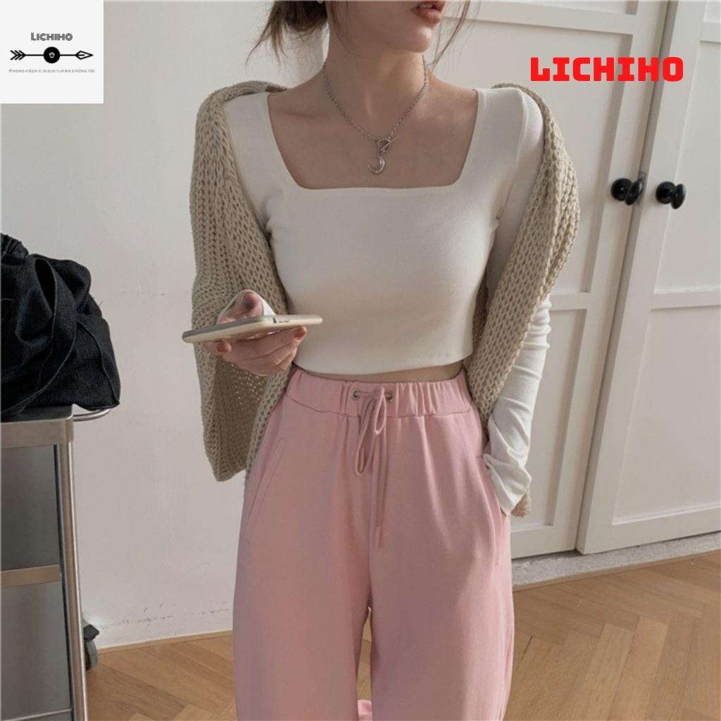 Áo croptop tay dài cổ vuông CT06 LICHIHO áo thun nữ gợi cảm chất vải tốt chất lượng | BigBuy360 - bigbuy360.vn
