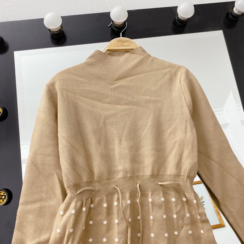 (sale)Váy len bầu - Đầm bầu mùa đông len chấm bi (40-75kg)