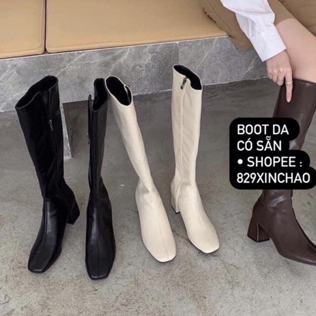 sẵn/ boot da mõm vuông☺️ 5cm giày da gót vuông / bốt gối | boot đùi 👻 giày đen da (ĐẶT GIAO LUÔN) | BigBuy360 - bigbuy360.vn