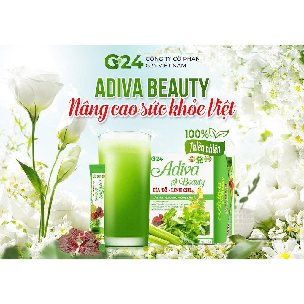 Bột Cần Tây, Tía Tô, Linh Chi, Rong Nho ADIVA BEAUTY Hộp 30 Gói - Giảm Cân, Giữ Dáng, Thanh lọc cơ thể.