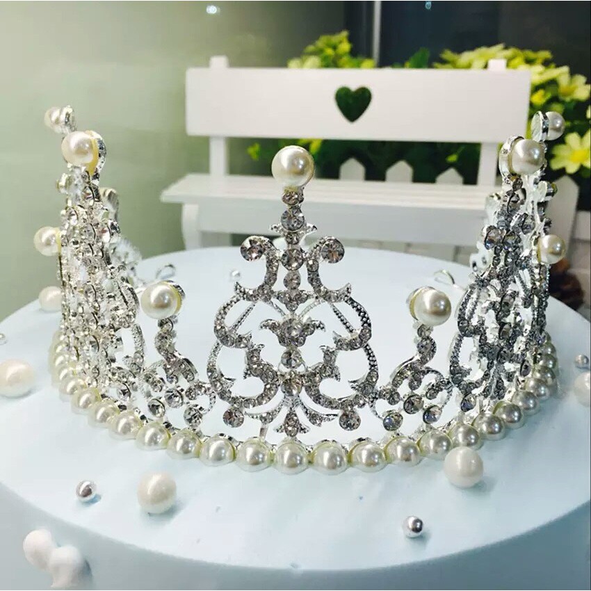 Vương Miện Trang Trí Bánh Kem , VƯƠNG MIỆN KIM LOẠI ĐÍNH ĐÁ 1/2 BẠC