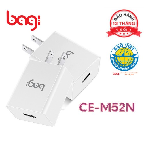 [BAGI] Củ sạc nhanh Bagi 5V-2A chuẩn CE châu âu CE-M52n sạc nhanh cho smartphone