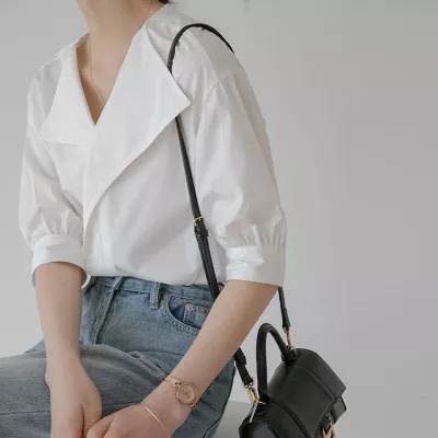 Áo Sơ Mi Tay Ngắn Dáng Rộng Phong Cách Pháp Cổ Điển Thời Trang Mùa Hè Cho Nữ