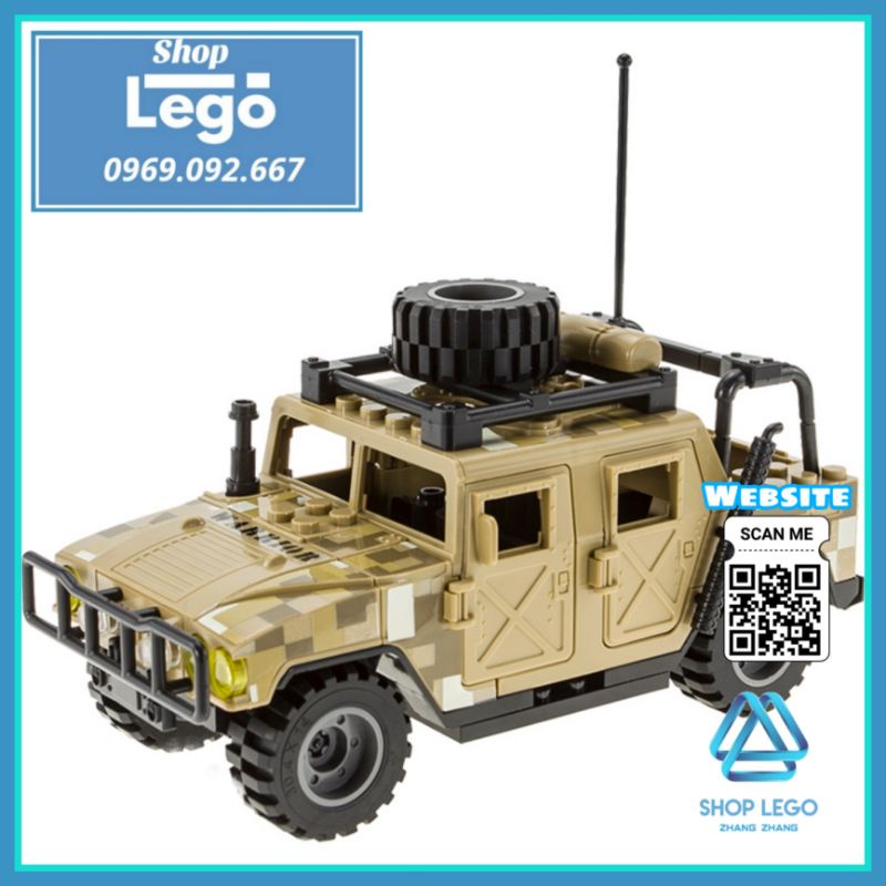 Xếp hình Xe bọc thép Humvee HMMWV M1114 của quân đội Mỹ gồm 72 hình lắp được 2 kiểu Lego Minifigures TBS J773