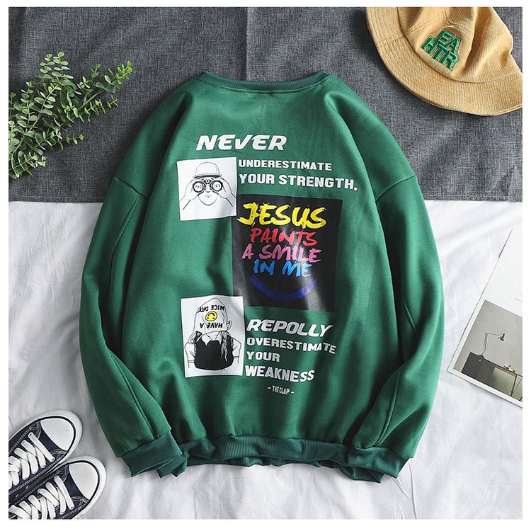 Áo Sweater Cổ Tròn Dáng Rộng In Họa Tiết Graffiti Phong Cách Hip Hop Đường Phố Cho Nam Tf2