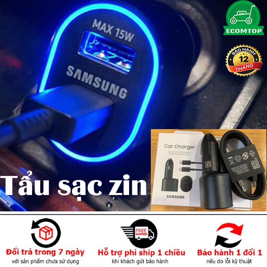 Tẩu sạc siêu nhanh Samsung ô tô cho điện thoại, 2 cổng Car Charger 60W ( 45W + 15W ). Hàng xịn 100%.