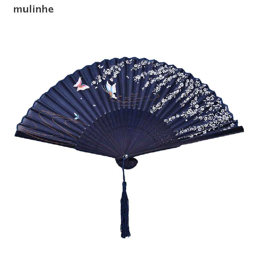 Quạt Xếp Cầm Tay Bằng Tre Và Lụa Họa Tiết Bướm Phong Cách Trung Hoa