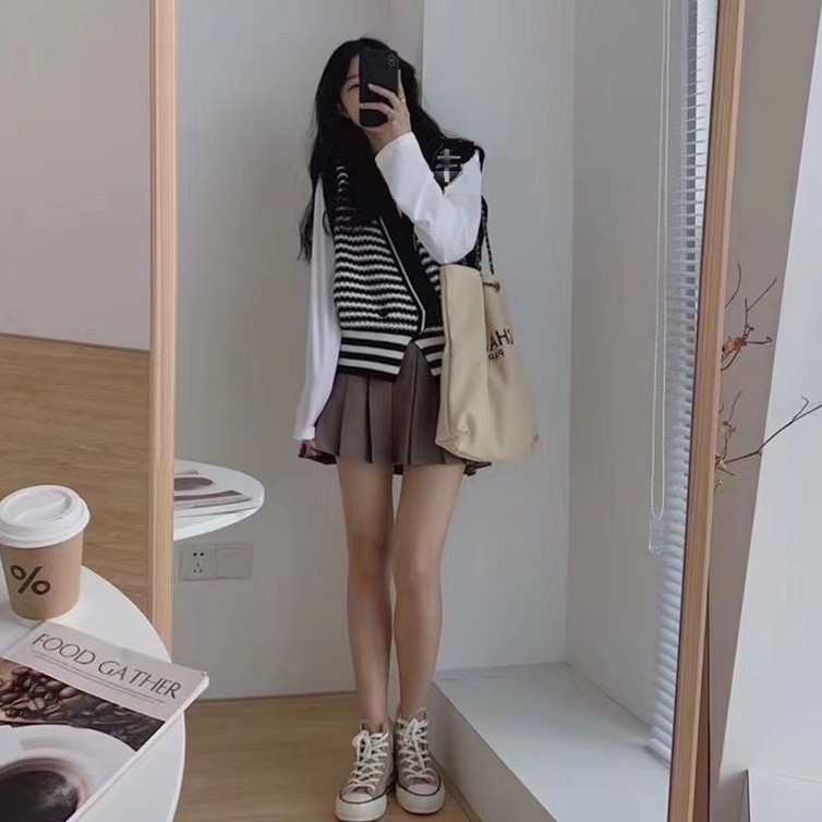 Chân váy tennis trơn học sinh Hàn Quốc, Chân váy xếp ly dáng ngắn 2 size S, M