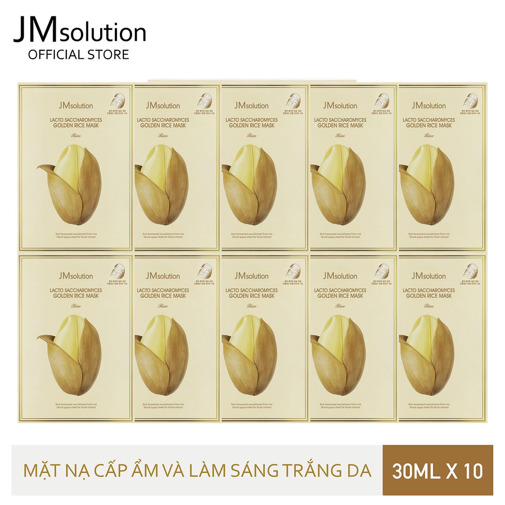 Combo 10 Mặt Nạ Làm Trắng, Chống Lão Hóa Jmsolution Lacto Saccharomyces Golden Rice Mask 30ml x 10