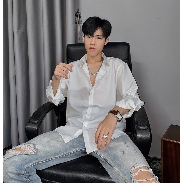 Áo sơ mi nam trơn dài tay unisex áo sơ mi nam form rộng Pastel Premium mịn mát 4HIM