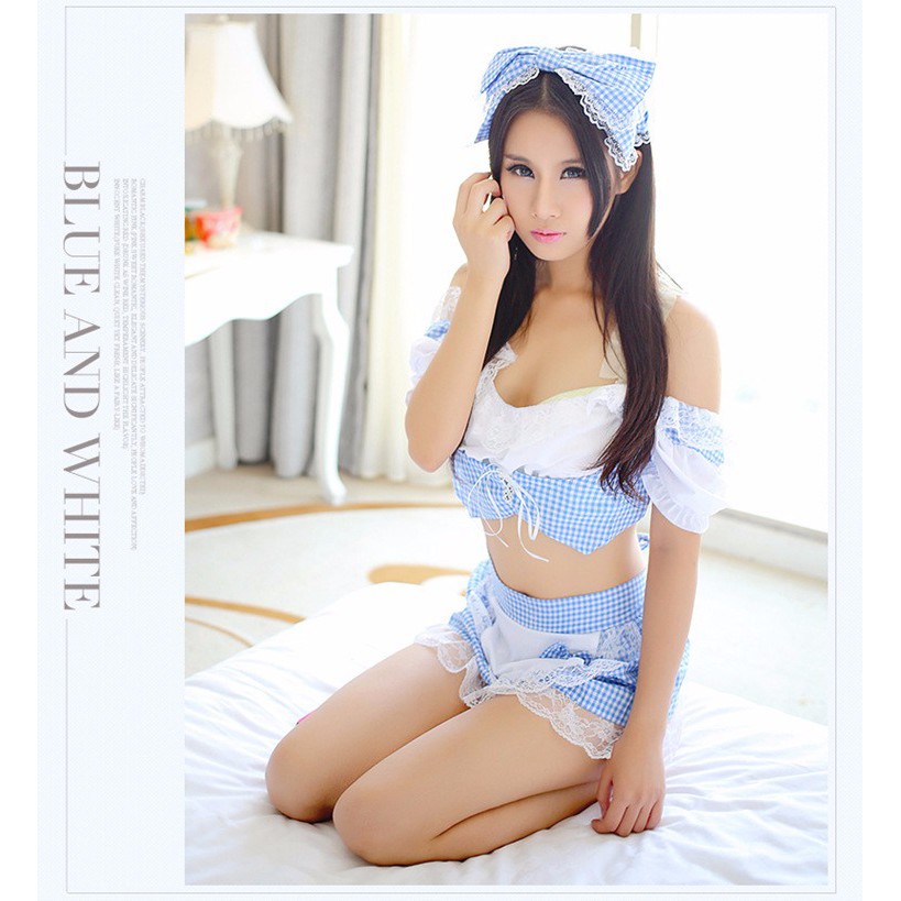 Bộ đồ ngủ cosplay sexy nội trợ kèm băng đô cài đầu và quần chip