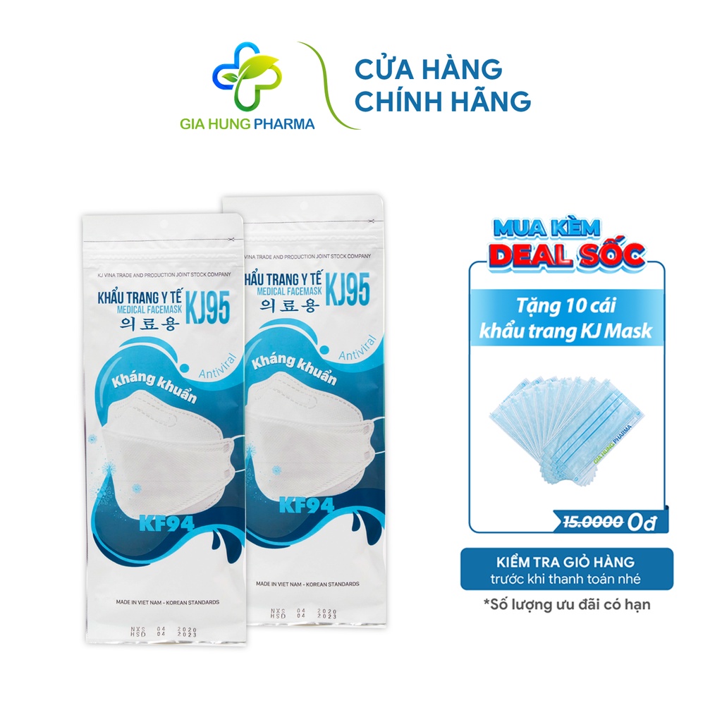 [Mua 2 Tặng 1] Khẩu Trang Y Tế 4 Lớp Hàn Quốc KJ95 KJVINA Hàng Chính Hãng, Không Dính Son, Chống Bụi Mịn -2 Túi (10 Cái)