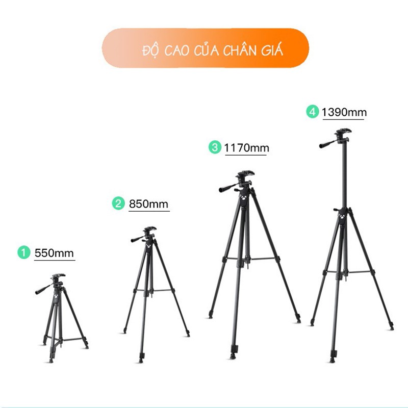 Chân giá đỡ cao cấp Tripod 3388 dùng cho Máy ảnh ; Điện thoại ; Camera