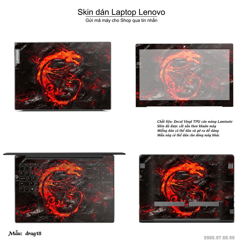 Skin dán Laptop Lenovo in hình rồng (inbox mã máy cho Shop)