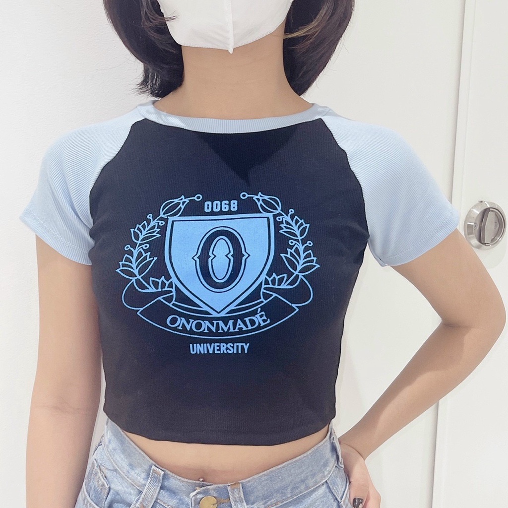 Áp croptop raplang in hình logo to cực xinh , chất thun gân mềm mịn