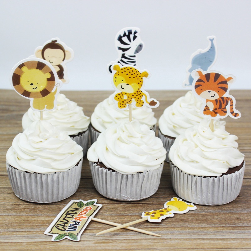 Set 24 Phụ Kiện Trang Trí Bánh Cupcake Hình Động Vật Hoạt Hình Dễ Thương