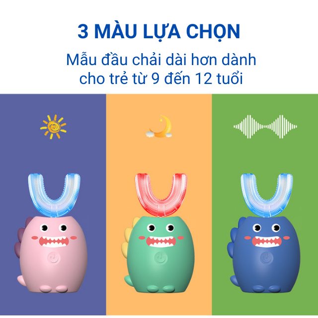 Bàn chải đánh răng điện cho bé chữ u tặng thêm 1 đầu chải, sạc không dây, đèn uv diệt khuẩn trẻ em từ 2 đến 12 dc-29