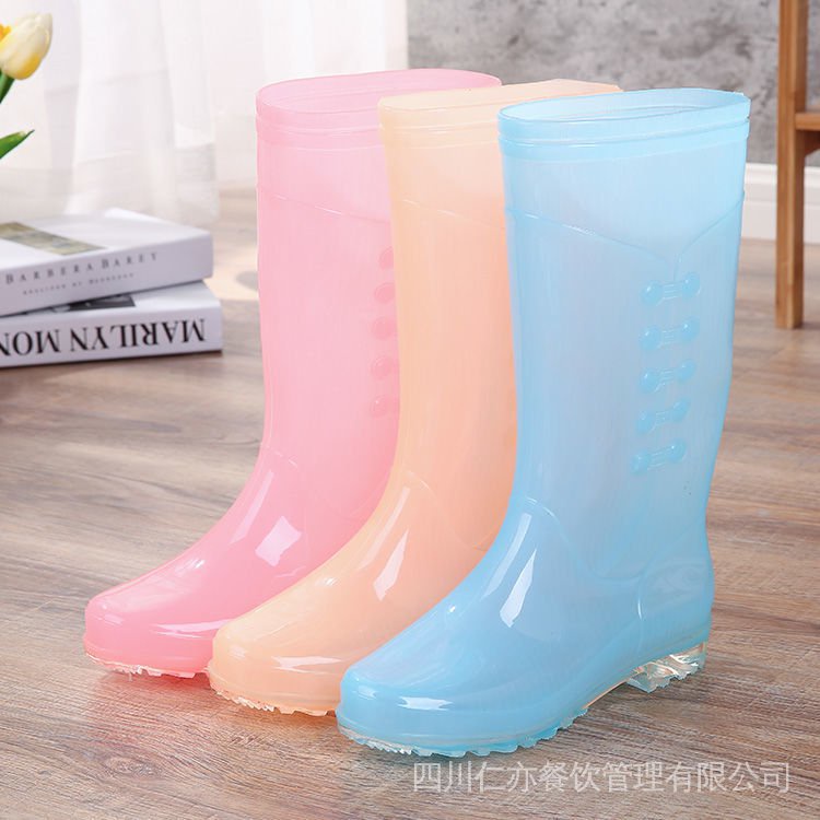 Giày Bốt Cao Su Mềm Cổ Cao Chống Thấm Nước Đi Mưa Thoải Mái In Họa Tiết Thời Trang Cho Nữ