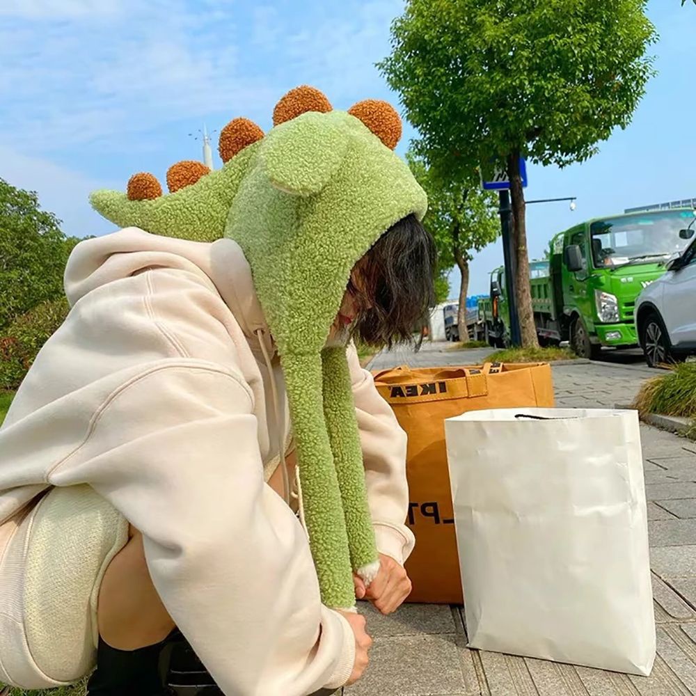 Mũ chất liệu lông hình khủng long dễ thương xinh xắn ấm áp thời trang thu đông cho nữ/bé gái