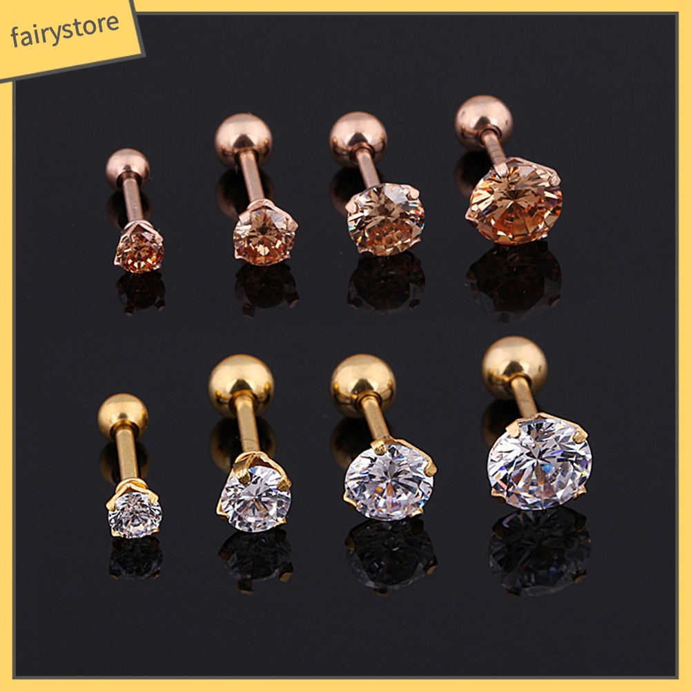 Khuyên tai thép titan đính đá nhân tạo thời trang cho nữ