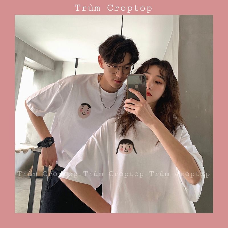 Áo Thun Cặp Nhóm In Hình Couple So Cute , Áo Phông Tay Lỡ Unisex Nam Nữ Form 38-65kg