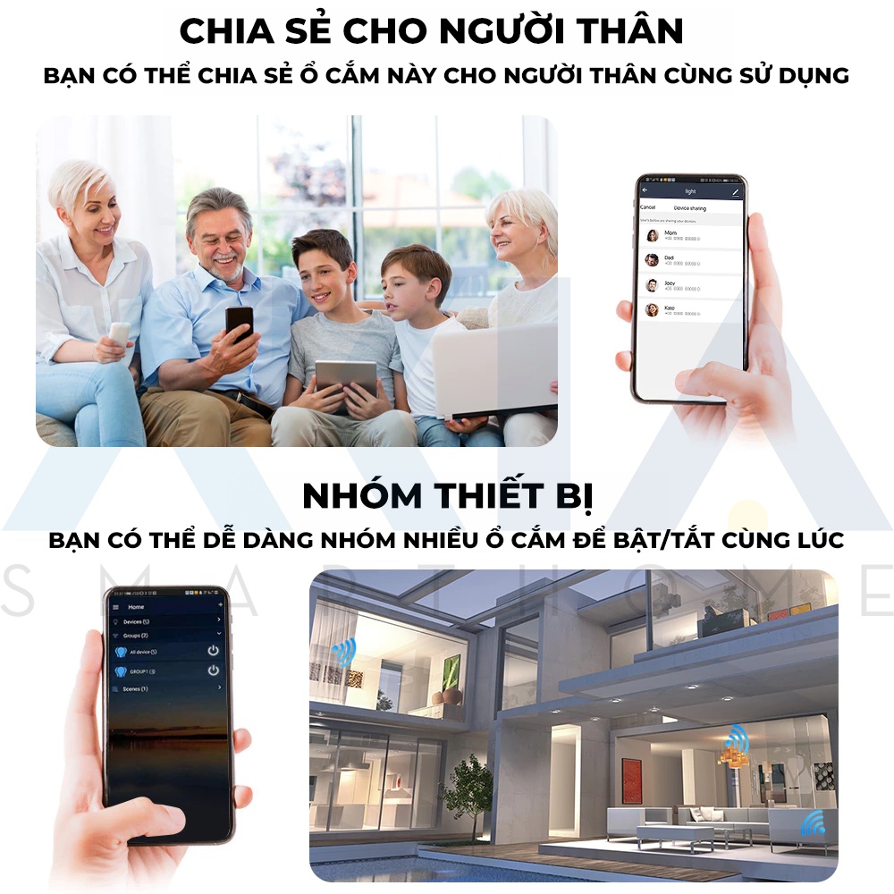 Ổ cắm wifi thông minh AKIA 3500W 16A - Tuya smart plug có đo điện năng tiêu thụ, kết nối app Smart Life