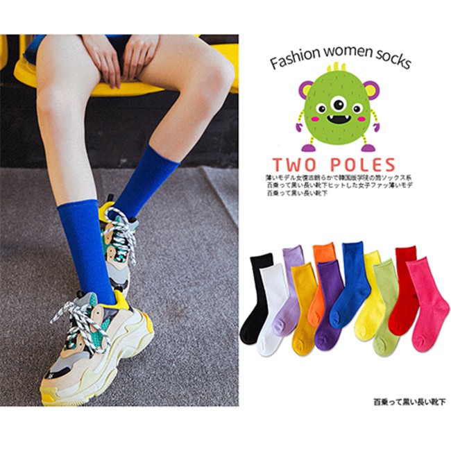 Vớ thể thao cotton màu trơn giản dị cho nữ