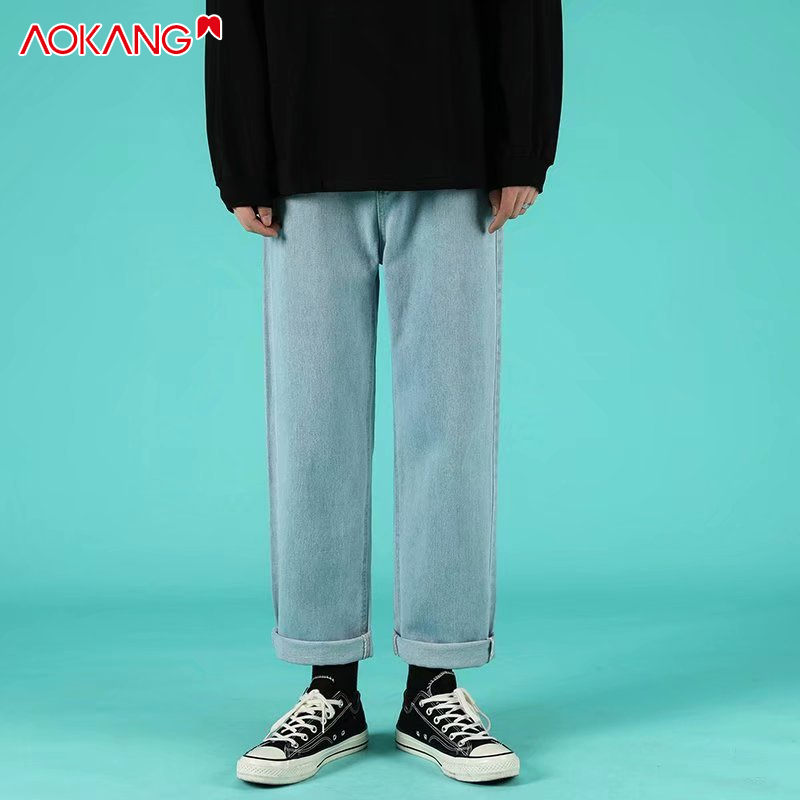 Quần jean dài AOKANG ống rộng màu sắc tươi sáng phong cách Hàn Quốc thời trang dành cho nam