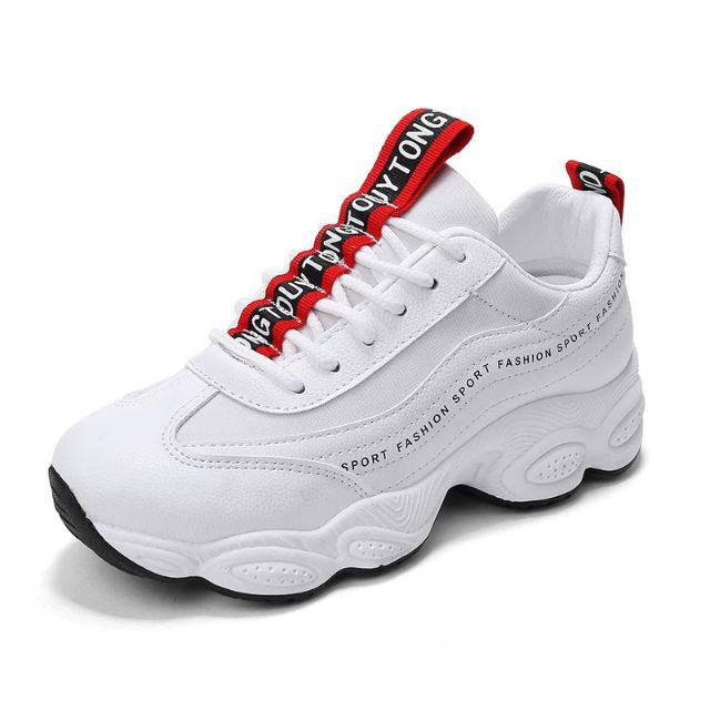 Giày sneaker HAPU nữ kiểu hàn quốc thêu chữ hot trend 2021 (trắng dây vàng, trắng đen)