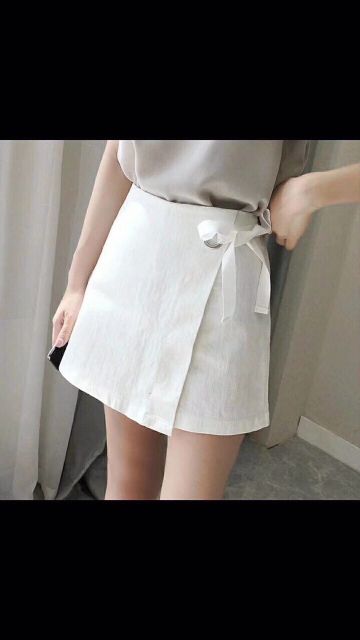 Quần short đùi giả váy phối nơ eo
