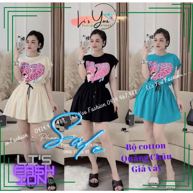 Set đồ bộ nữ chất cotton quảng châu quần giả váy Lis You