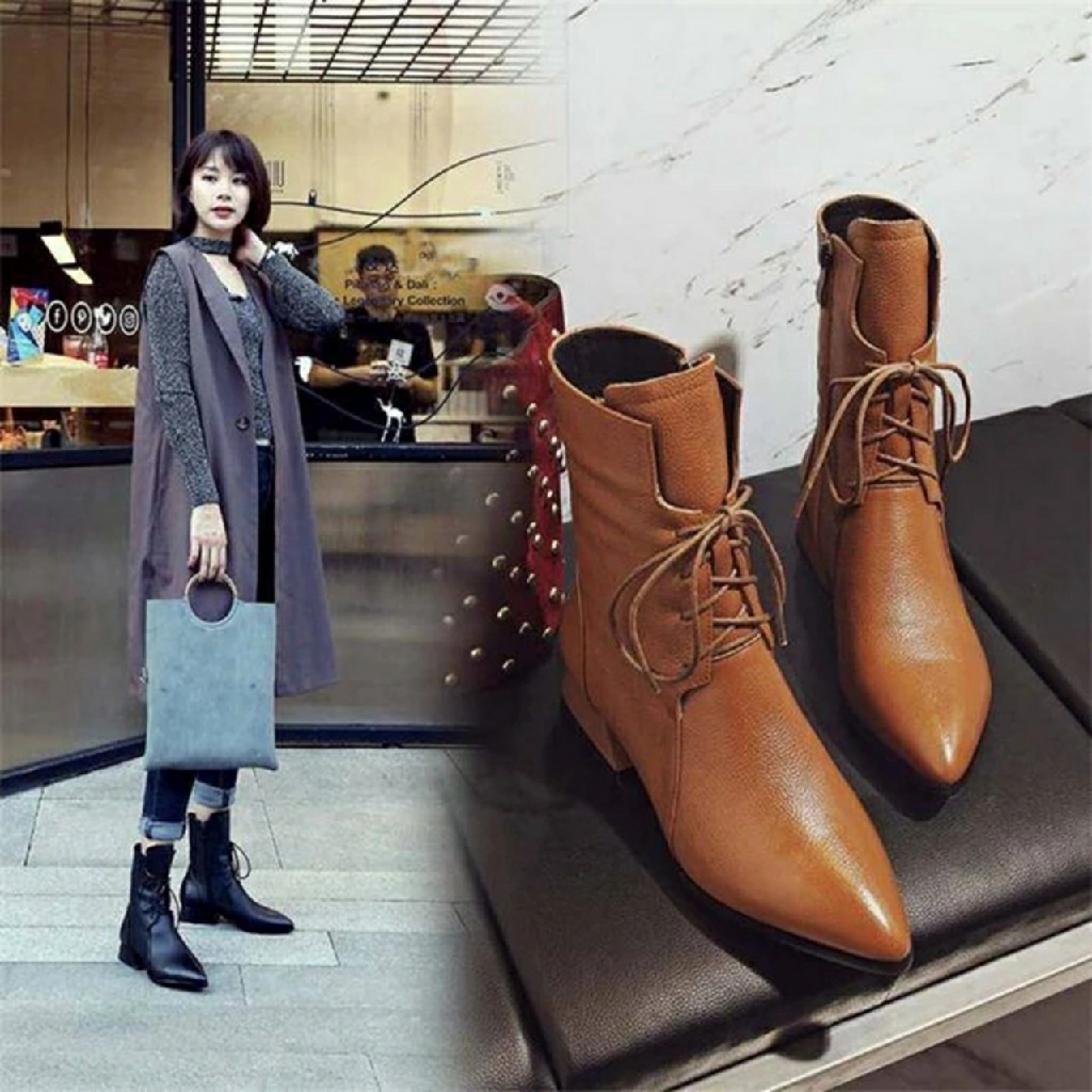 Boot Da Mũi Nhọn Dây Buộc Phong Cách Cao Bồi (Fullbox) | BigBuy360 - bigbuy360.vn