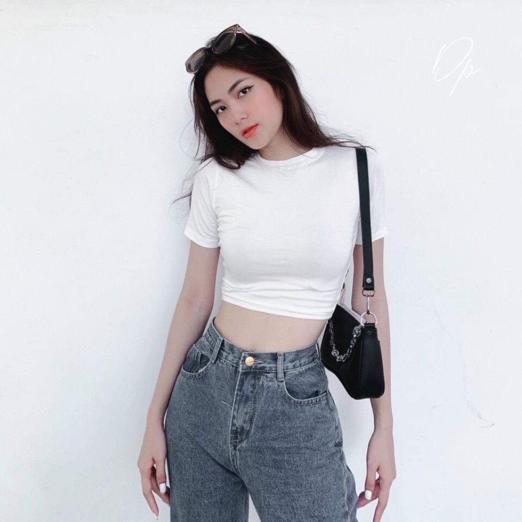 [bán lỗ lấy sao] Croptop nữ có cổ polo, áo crop cổ tròn ngắn tay unisex dáng ôm đẹp cotton co dãn thoáng mát Hàng loại 1